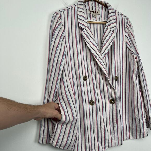 Anthropologie Dolan Women’s Size Medium Double Breast Anna Blazer Linen Striped - Picture 7 of 10
